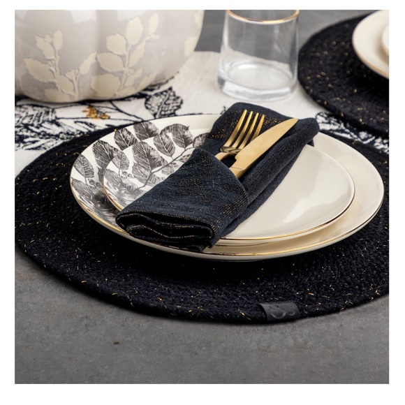 Thyme & Table Fall 8-Piece Set, 4 Napkins & 4 Round Placemats, Black & Gold - Picture 3 of 5